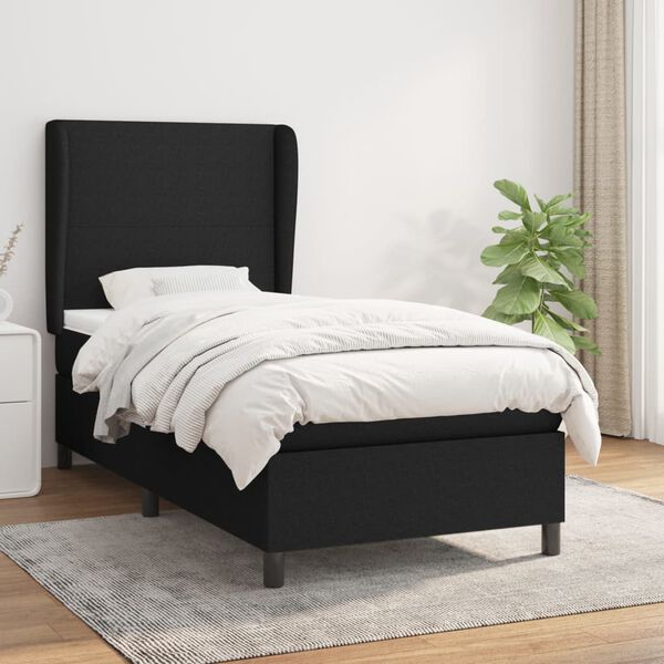 vidaXL Sommier &agrave; lattes de lit avec matelas Noir 90x190 cm Tissu