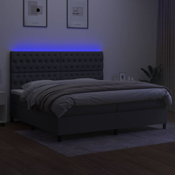 vidaXL Sommier &agrave; lattes de lit et matelas et LED Gris fonc&eacute; 200x200 cm