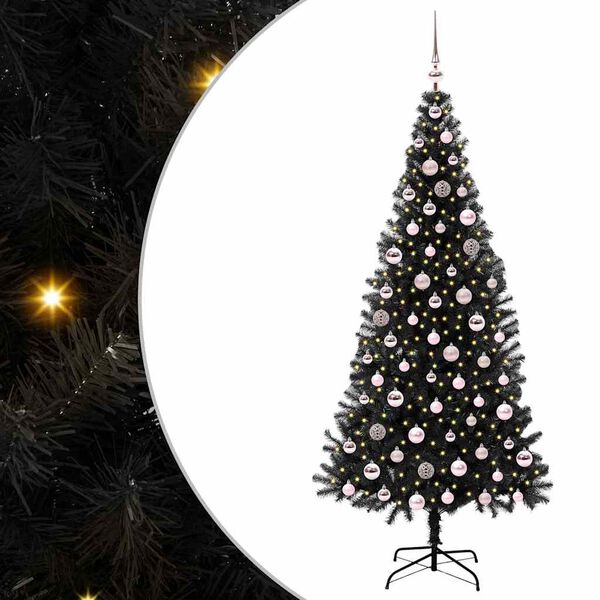 vidaXL Sapin de No&euml;l avec 300 LED avec support Noir 210 cm PVC
