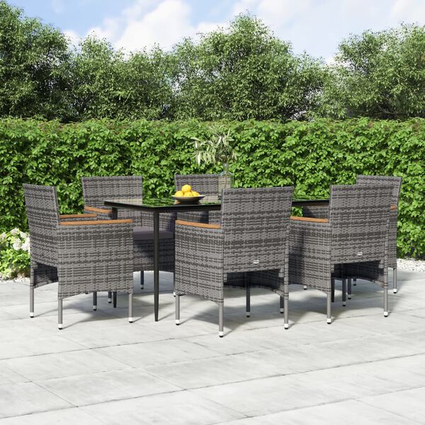 vidaXL Ensemble à manger de jardin coussins 7pcs Gris et noir