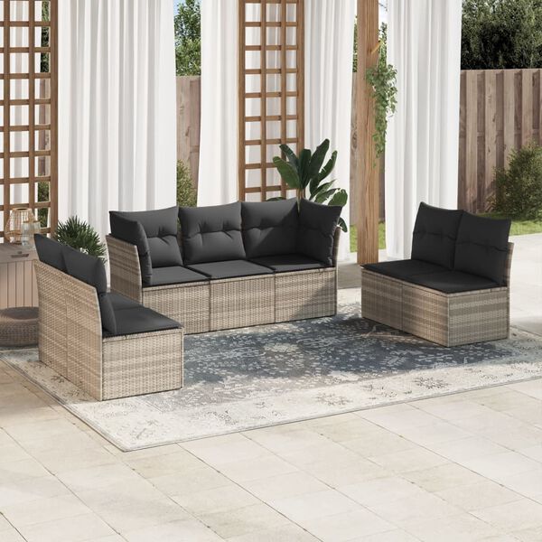 vidaXL Salon de jardin avec coussins 7 pcs gris clair r&eacute;sine tress&eacute;e