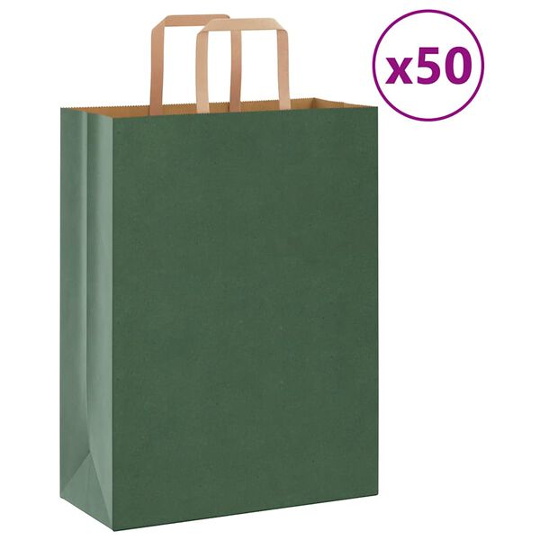 vidaXL Sacs en papier 50 pcs avec poign&eacute;es vert 26x12x35 cm