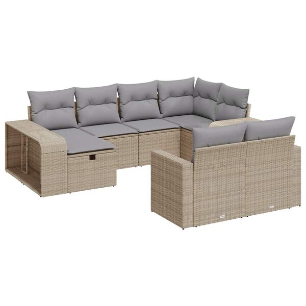 vidaXL Salon de jardin avec coussins 10 pcs beige r&eacute;sine tress&eacute;e