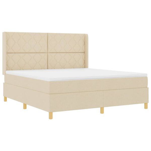 vidaXL Lit &agrave; ressorts avec matelas Cr&egrave;me 180 x 200 cm tissu