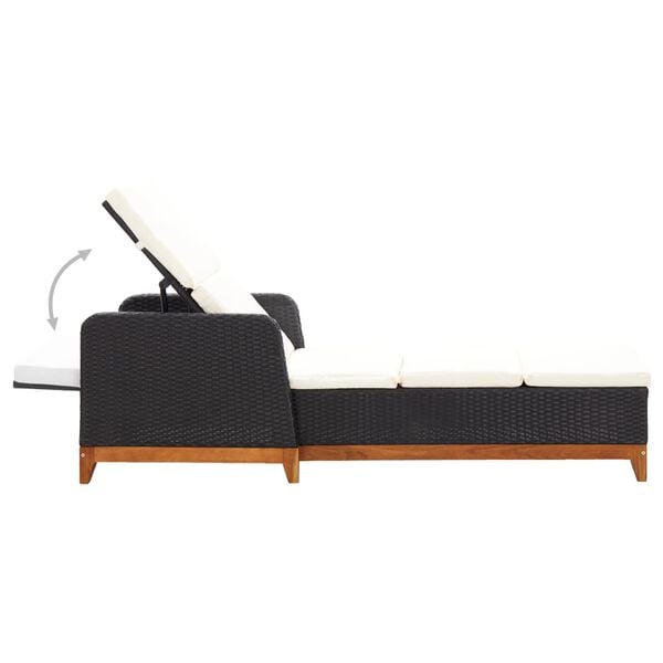vidaXL Chaise longue R&eacute;sine tress&eacute;e et bois d'acacia massif Noir