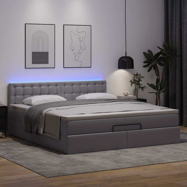 VidaXL Cadre de lit ottoman avec matelas gris 200x200 cm similicuir