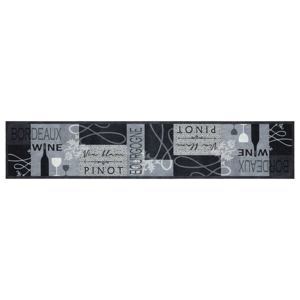 vidaXL Tapis de cuisine lavable imprim&eacute; Wine gris 60x300 cm velours