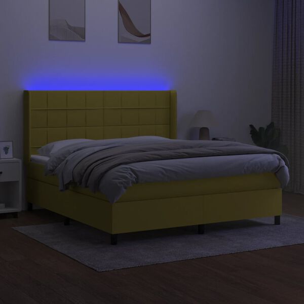 vidaXL Sommier &agrave; lattes de lit matelas et LED Vert 180x200 cm Tissu