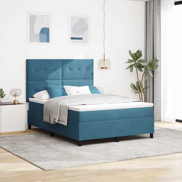 vidaXL Lit &agrave; ressorts avec matelas Bleu fonc&eacute; 140 x 200 cm Velours