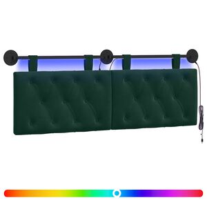 vidaXL T&ecirc;te de lit suspendue Avec lumi&egrave;re LED Vert fonc&eacute; Velours
