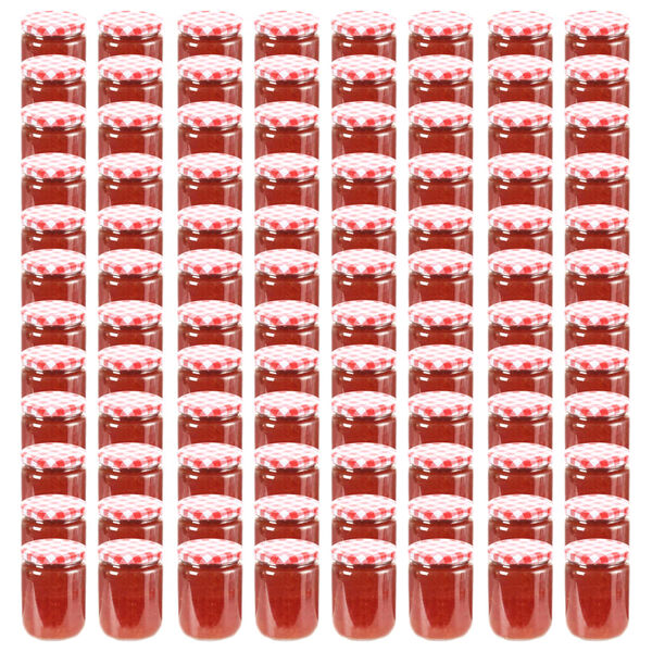 vidaXL Pots à confiture Couvercle blanc et rouge 96 pcs Verre 230 ml