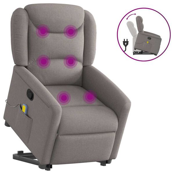 vidaXL Fauteuil inclinable de massage Taupe Tissu