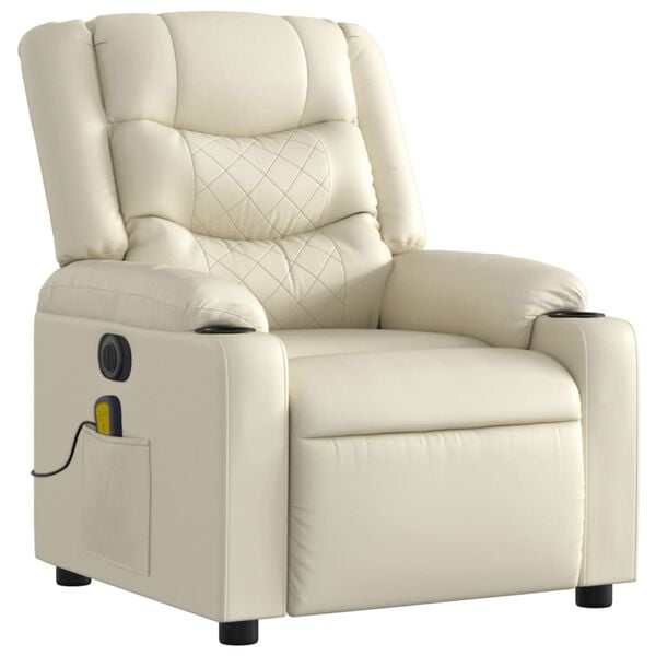 vidaXL Fauteuil de massage inclinable électrique crème similicuir