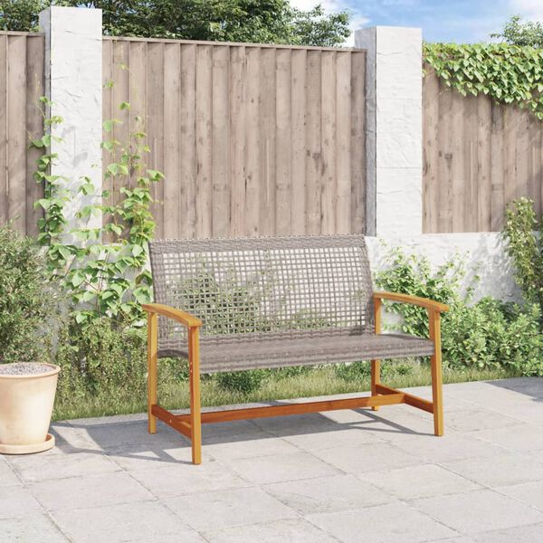 vidaXL Banc de jardin gris 112 cm résine tressée et bois d'acacia