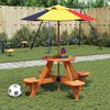 vidaXL Table de pique-nique pour 4 enfants avec parasol rond sapin