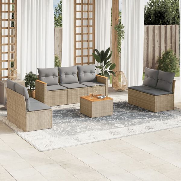 vidaXL Salon de jardin avec coussins 8 pcs beige r&eacute;sine tress&eacute;e