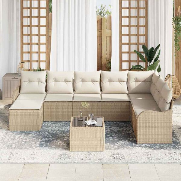 vidaXL Ensemble de canap&eacute; de jardin 9 pcs Beige Poly rotin