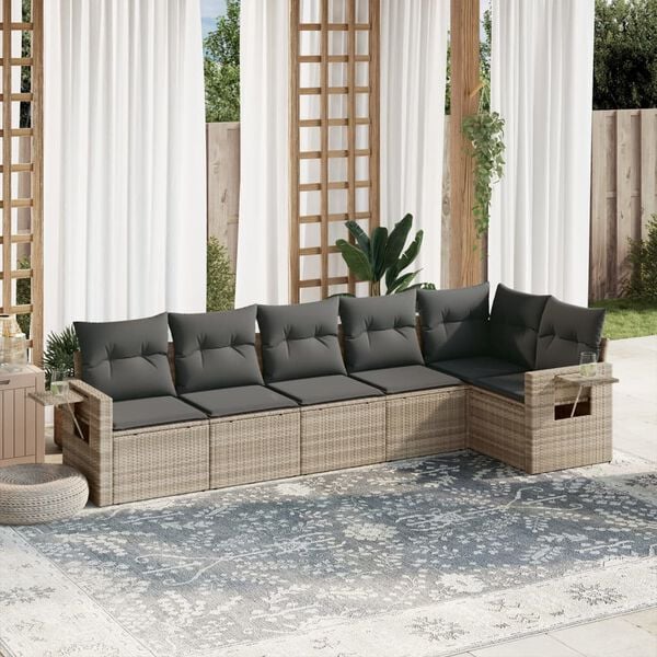 vidaXL Salon de jardin 6 pcs avec coussins gris clair r&eacute;sine tress&eacute;e