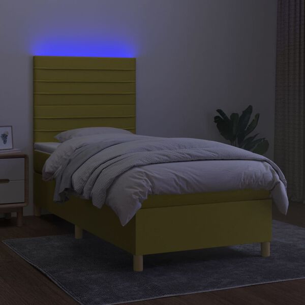 vidaXL Sommier &agrave; lattes de lit et matelas et LED Vert 90x190 cm Tissu