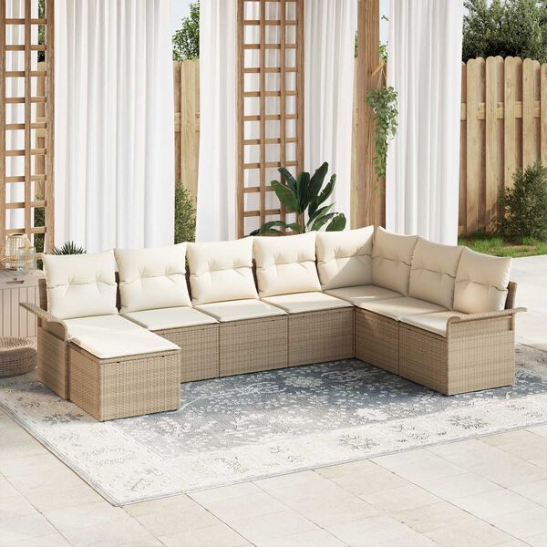 vidaXL Ensemble de canap&eacute; de jardin 8 pcs Beige Poly rotin