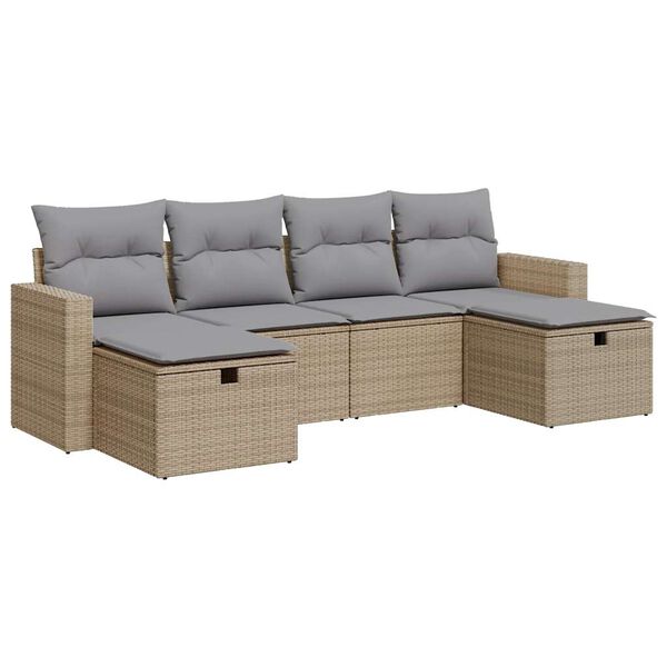 vidaXL Salon de jardin avec coussins 6 pcs beige r&eacute;sine tress&eacute;e