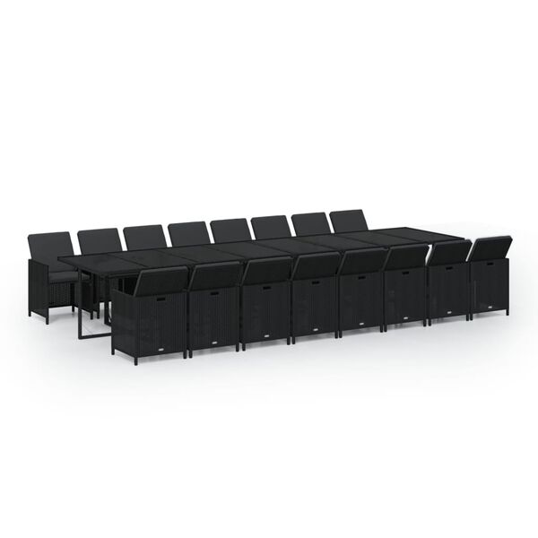 vidaXL Ensemble &agrave; manger de jardin 17 pcs coussins noir r&eacute;sine tress&eacute;e