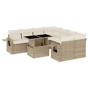 vidaXL Salon de jardin avec coussins 9 pcs beige r&eacute;sine tress&eacute;e