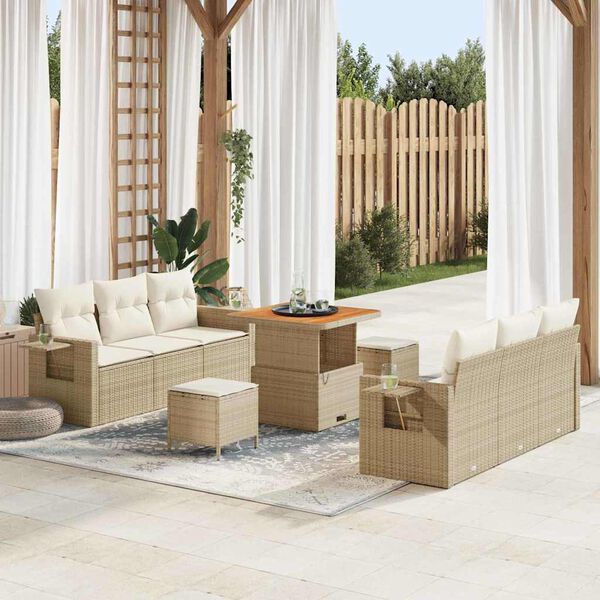 vidaXL Ensemble de canap&eacute; de jardin avec coussin 9 pcs Beige polyrotin