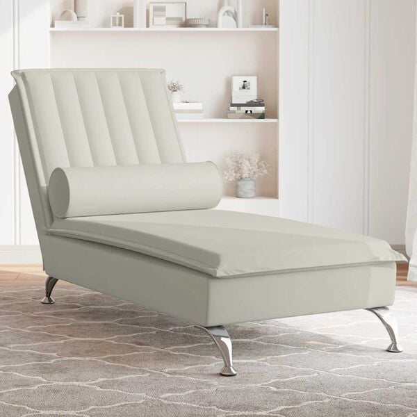 vidaXL Chaise longue de massage avec traversin crème velours