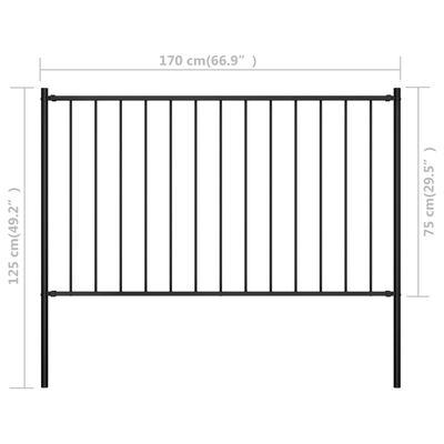 vidaXL Panneau clôture et poteaux Acier enduit poudre 1,7x0,75 m Noir