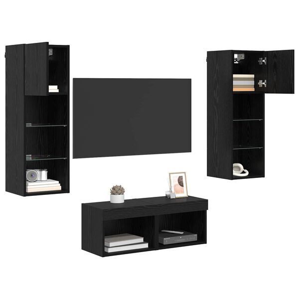 vidaXL Meubles TV muraux 4 pcs Ch&ecirc;ne noir Bois d'ing&eacute;nierie