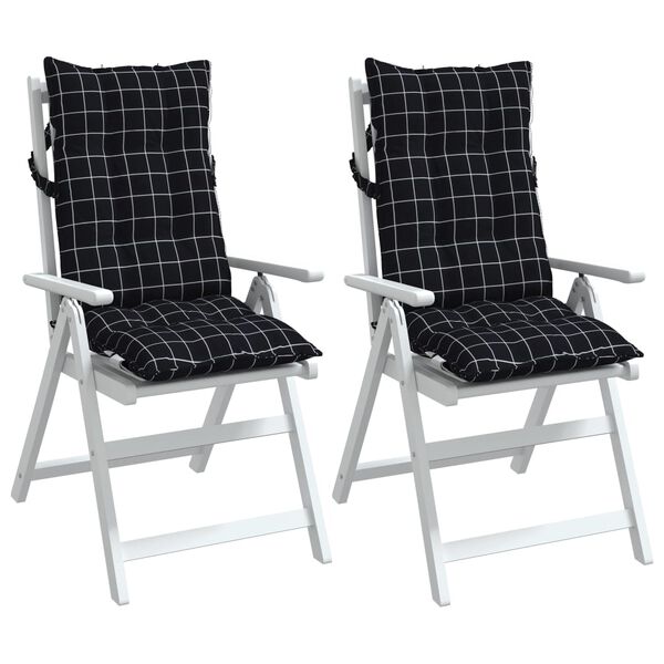 vidaXL Coussins de chaise &agrave; dossier haut lot de 2 motif carreaux noir