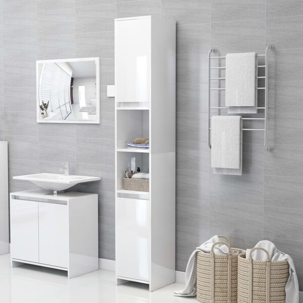 vidaXL Armoire de salle de bain Blanc brillant Bois d'ing&eacute;nierie