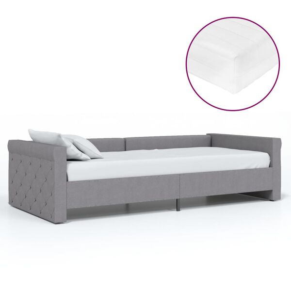 vidaXL Lit avec matelas et &eacute;clairage USB Gris clair Tissu 90x200 cm