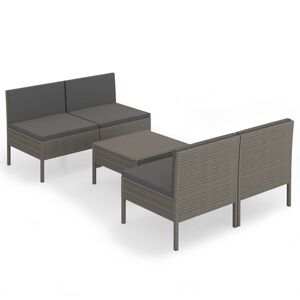 vidaXL Salon de jardin 5 pcs avec coussins r&eacute;sine tress&eacute;e gris