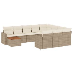 vidaXL Salon de jardin 11 pcs avec coussins beige r&eacute;sine tress&eacute;e