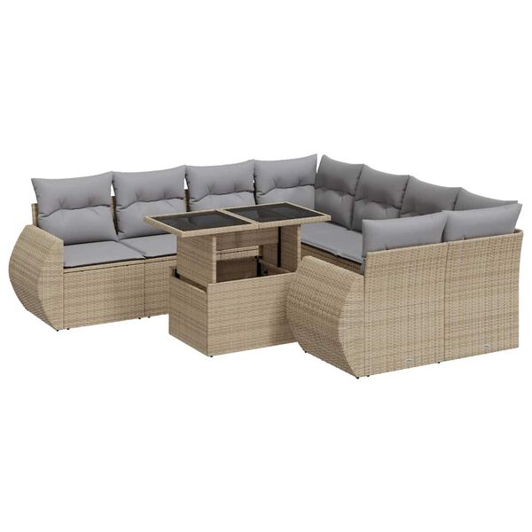 vidaXL Salon de jardin avec coussins 9 pcs beige r&eacute;sine tress&eacute;e