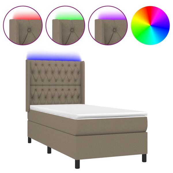 vidaXL Sommier &agrave; lattes de lit matelas et LED Taupe 90x190 cm Tissu