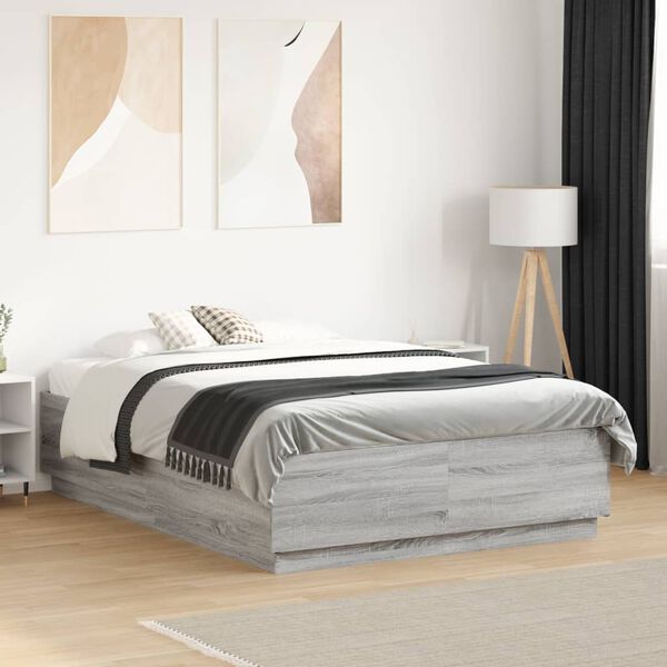 vidaXL Cadre de lit sans matelas sonoma gris 135x190 cm