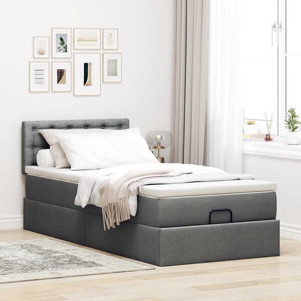 vidaXL Cadre de lit ottoman avec matelas gris foncé 80x200 cm tissu
