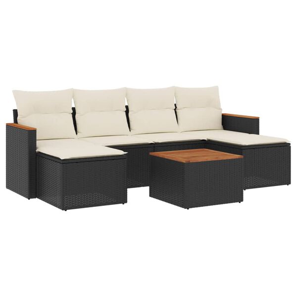 vidaXL Salon de jardin 7 pcs avec coussins noir r&eacute;sine tress&eacute;e