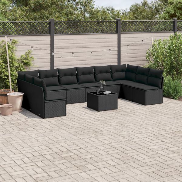 vidaXL Salon de jardin 11 pcs avec coussins noir résine tressée