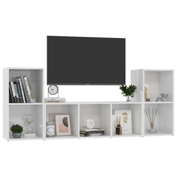 vidaXL Ensemble de meubles TV 3 pcs Blanc brillant Bois d'ing&eacute;nierie
