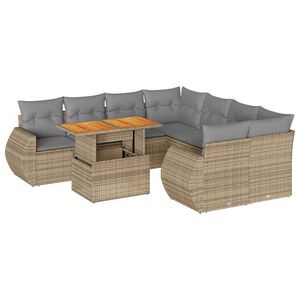 vidaXL Salon de jardin avec coussins 9 pcs beige r&eacute;sine tress&eacute;e