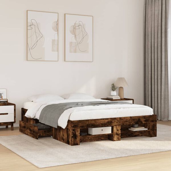vidaXL Cadre de lit sans matelas ch&ecirc;ne fum&eacute; 120x190 cm bois ing&eacute;nierie