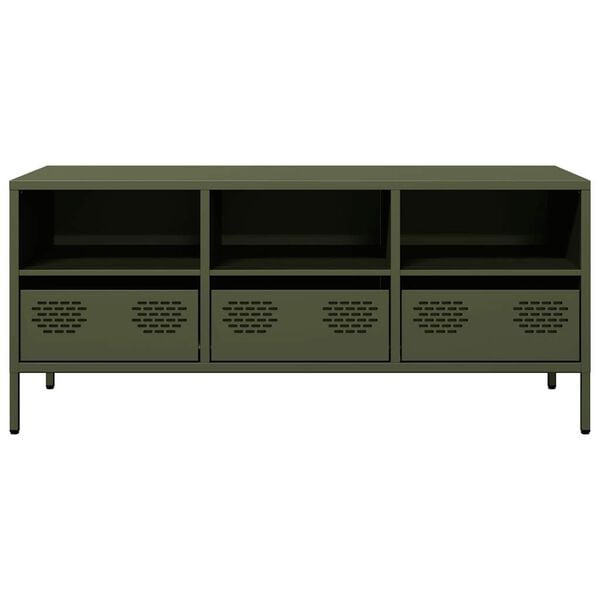 vidaXL Meuble TV vert olive 101,5x39x43,5 cm acier lamin&eacute; &agrave; froid