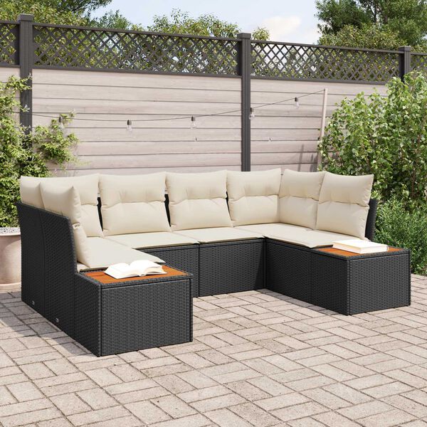 vidaXL Ensemble de canap&eacute; de jardin 6 pcs Noir et Cr&egrave;me Polyrotin