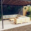 vidaXL Salon de jardin 12 pcs avec coussins cr&egrave;me Bois de pin