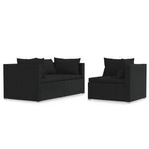 vidaXL Salon de jardin 3 pcs avec coussins Noir R&eacute;sine tress&eacute;e