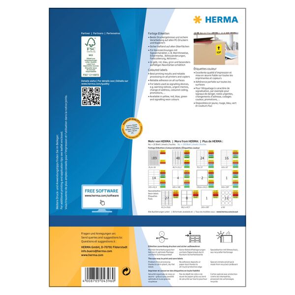 HERMA &Eacute;tiquettes permanentes universelles A4 105x148 mm 100 Feuilles